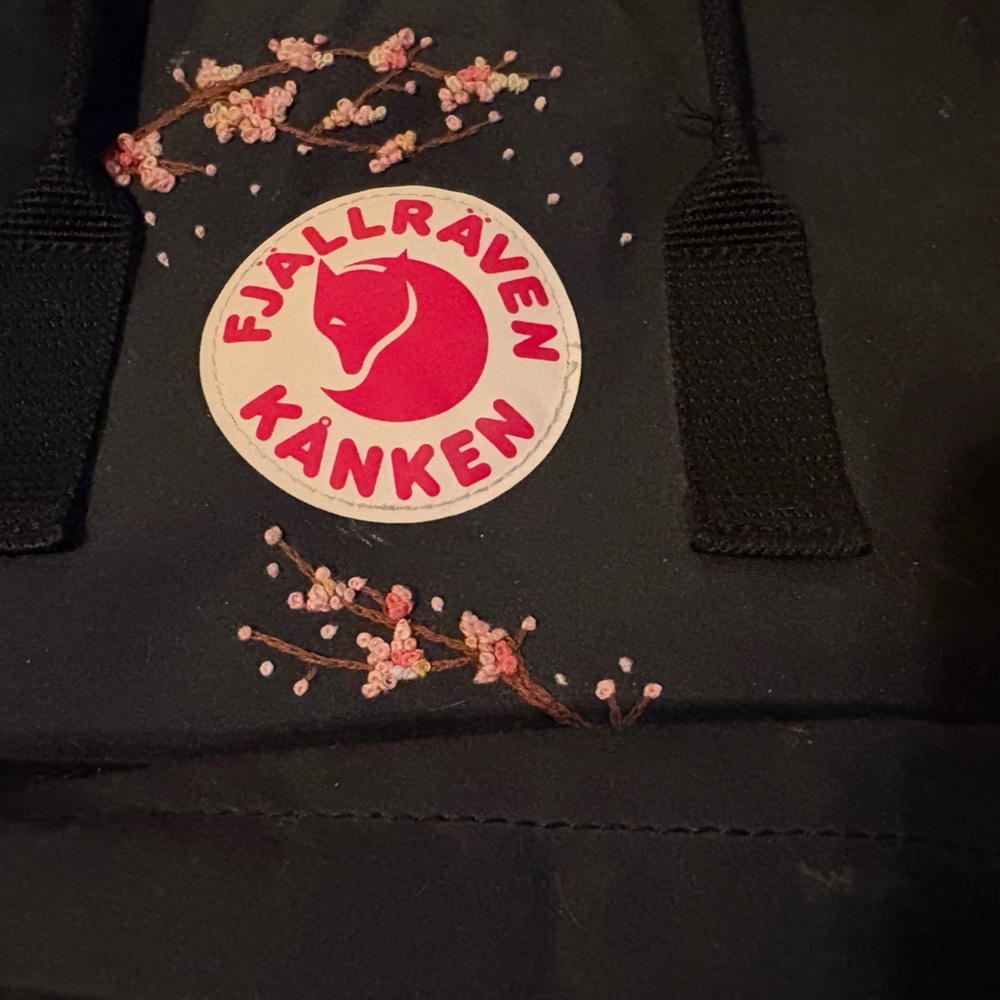 Embroidered Cherry Blossom 15 inch laptop Kånken Black Backpack - Picture 3 of 15